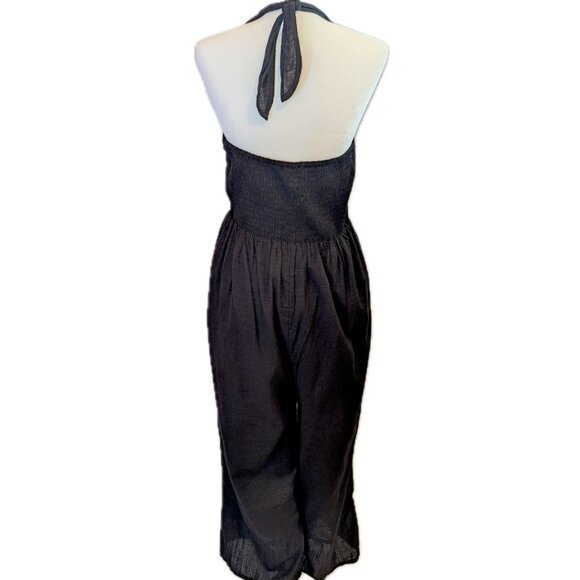 NWT Express | Halter Neck Cotton Blend Lightweight Jumpsuit in Black | Medium - Picture 5 of 13